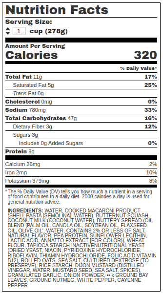 trader joes vegan mac and cheese nutritional label